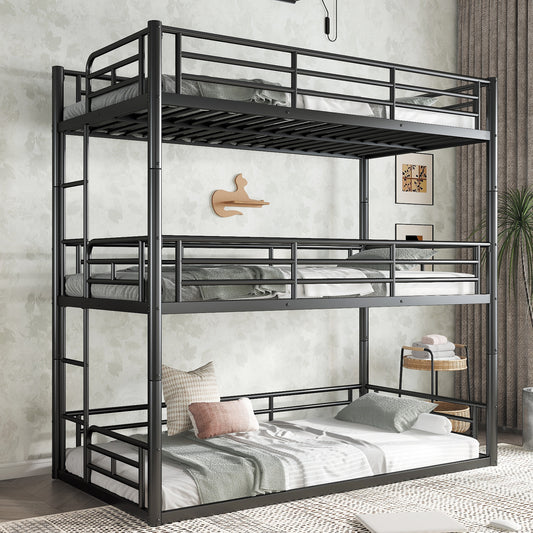 Twin over Twin over Twin Bunk Bed - Black - primary color shot