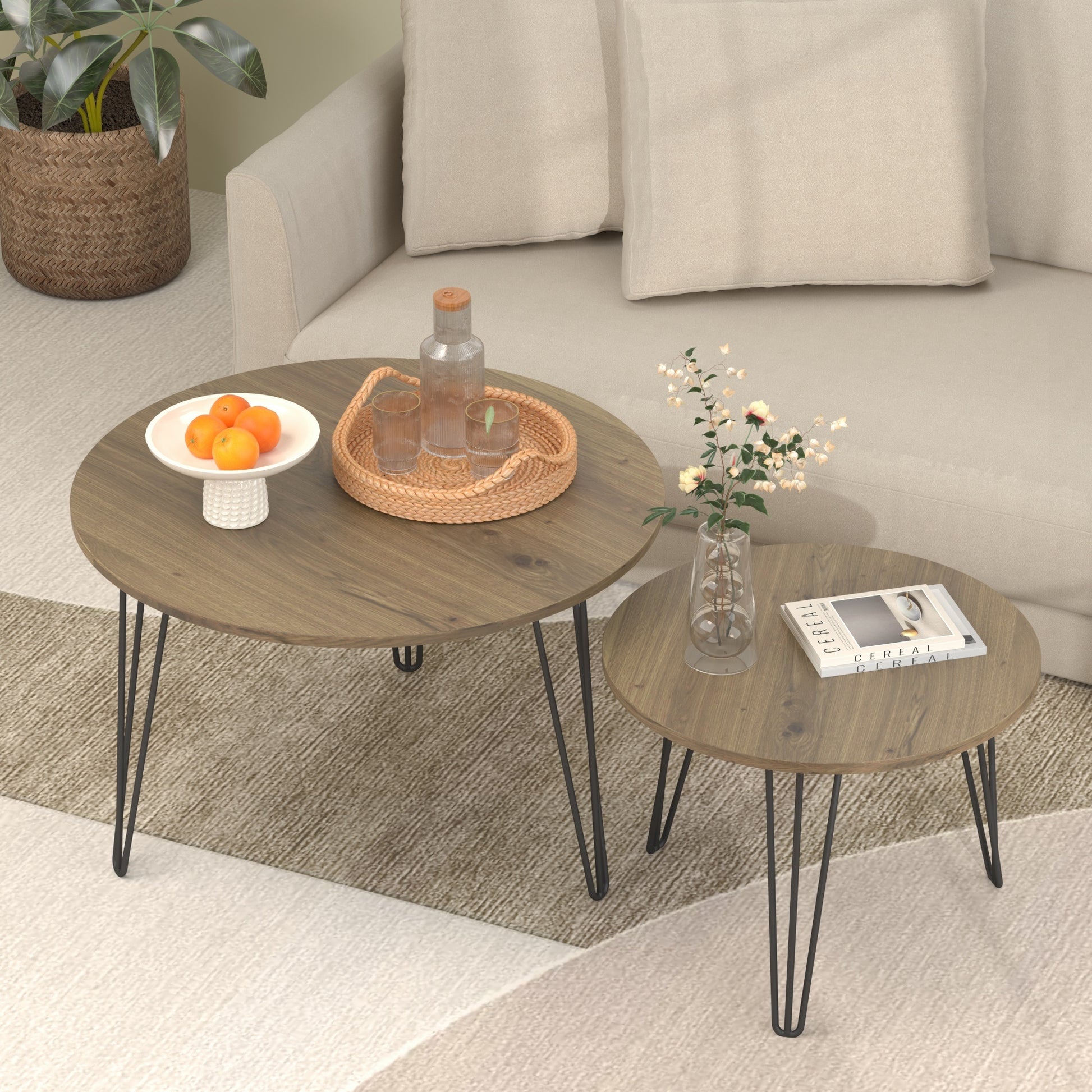 Brown Wood+metal Steel Frame Nesting Tables with Wood Legs - detail view 4