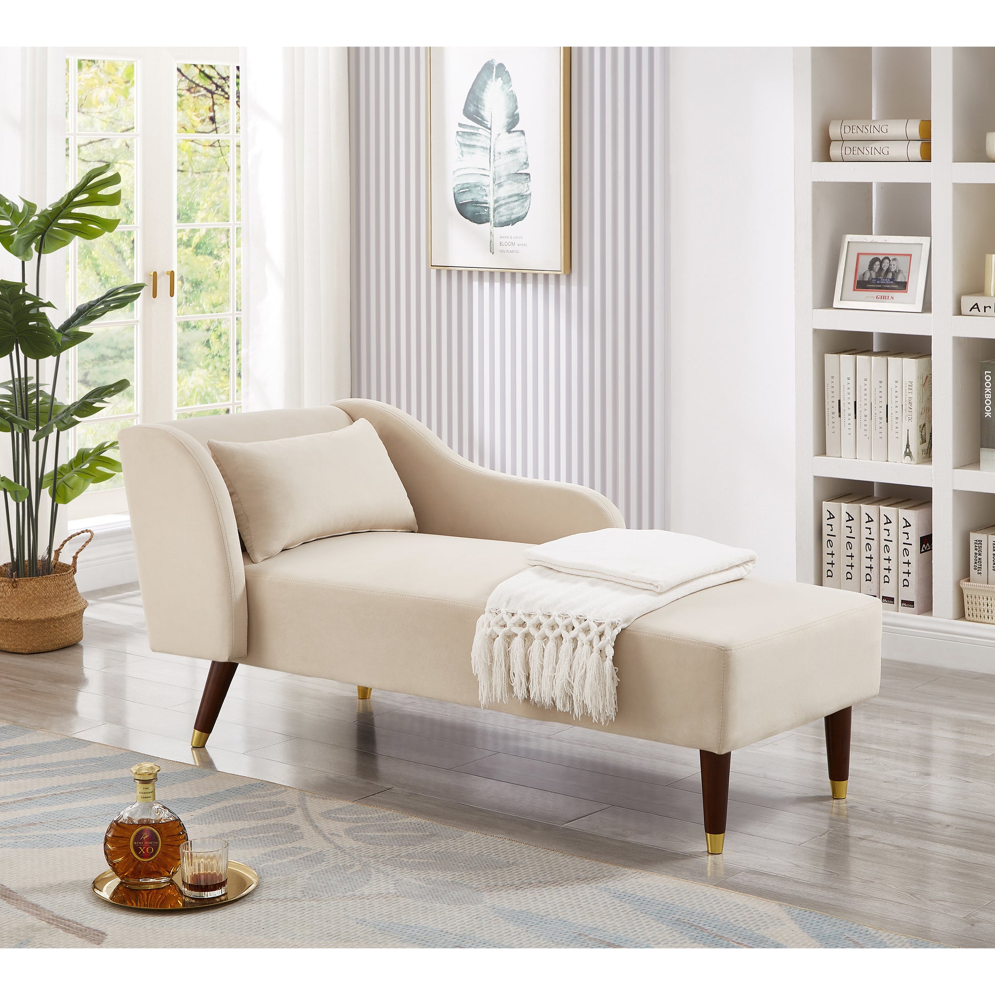 Modern Chaise Lounge Chair Velvet Upholstery (beige) - primary color shot