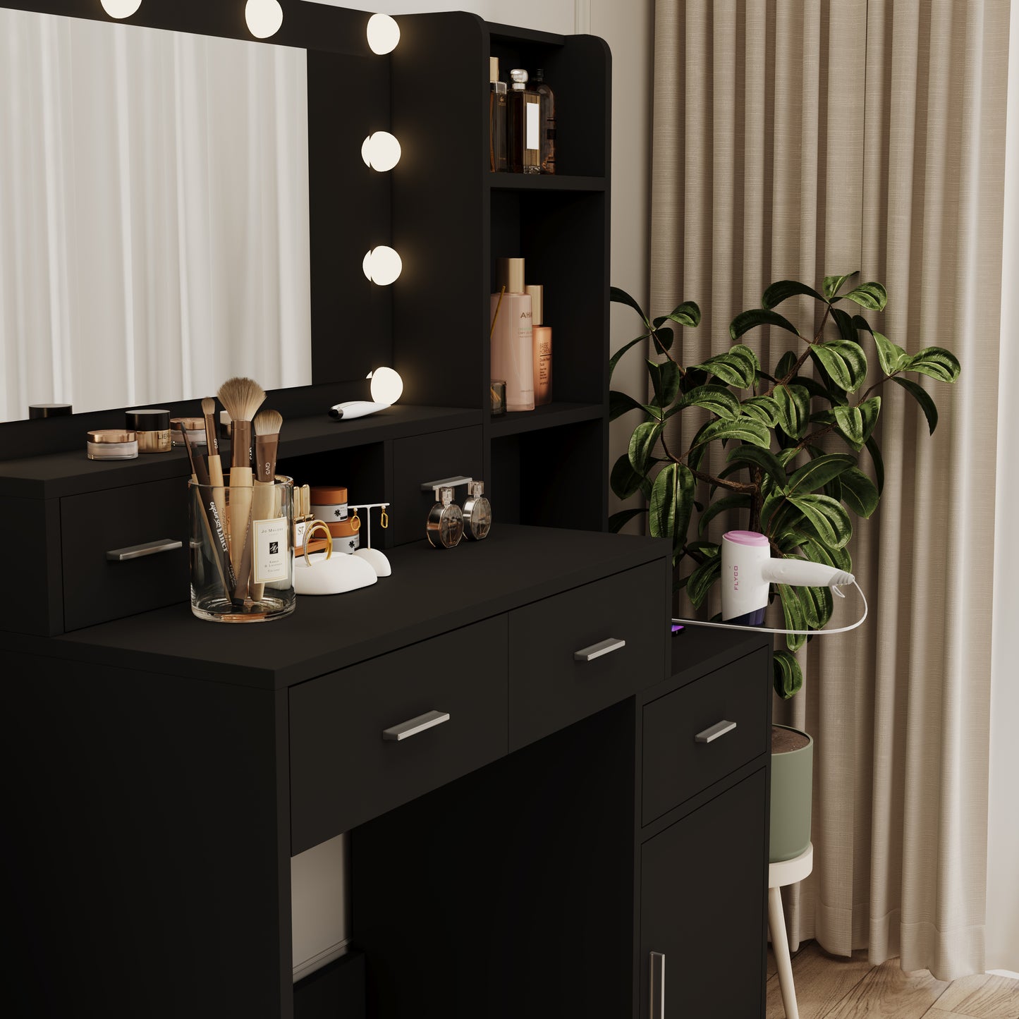 Anna Modern Bedroom Vanity, Black