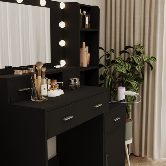 Anna Modern Bedroom Vanity, Black