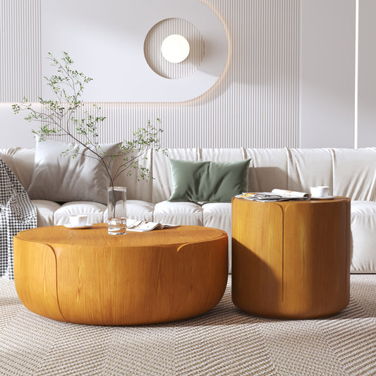 Natural Magnesium Oxide 2-Piece Accent Table Set with Wood Legs (Set of 2) - primary color shot