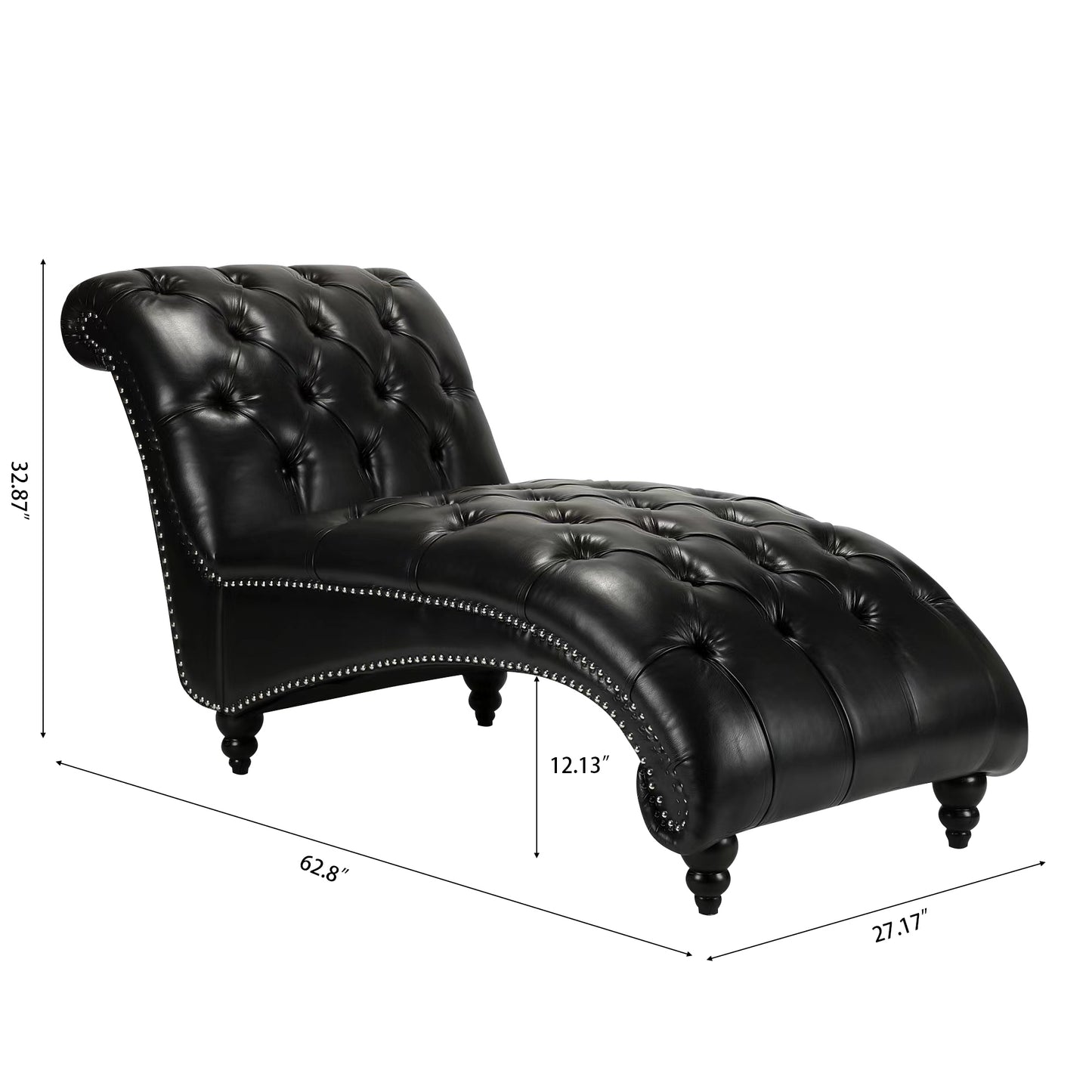 Tufted Armless Chaise Lounge - Black - detail view 7