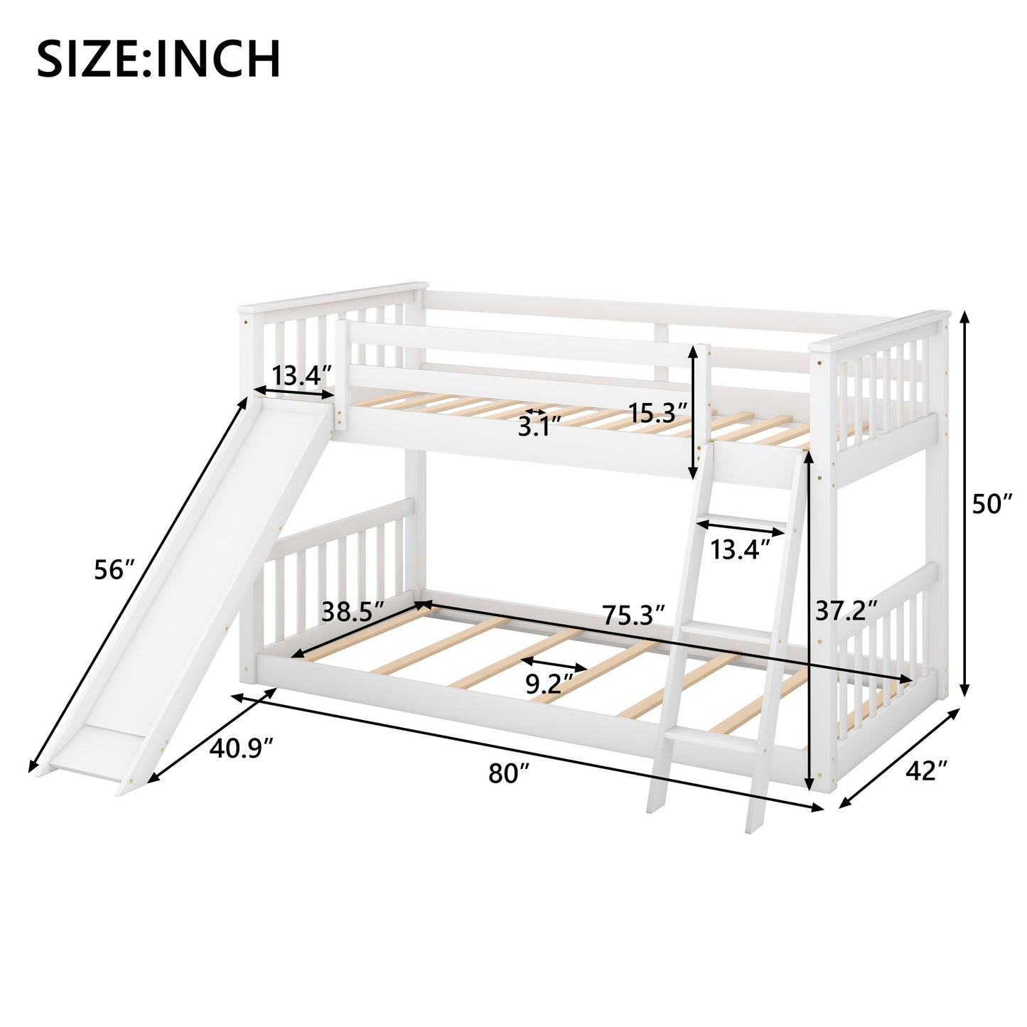 Thompson Twin over Twin Bunk Bed with Convertible Slide and Ladder, White