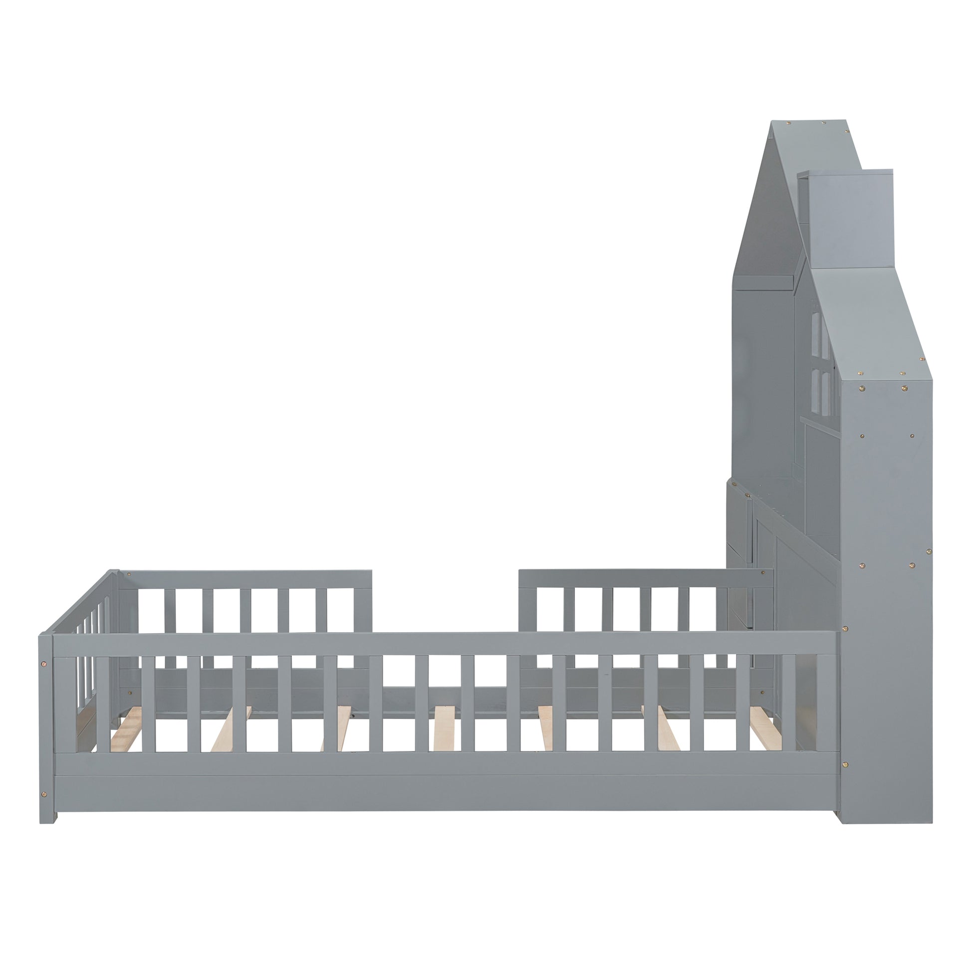 Marigold Twin Size House Bed with Bedside Drawers, Gray