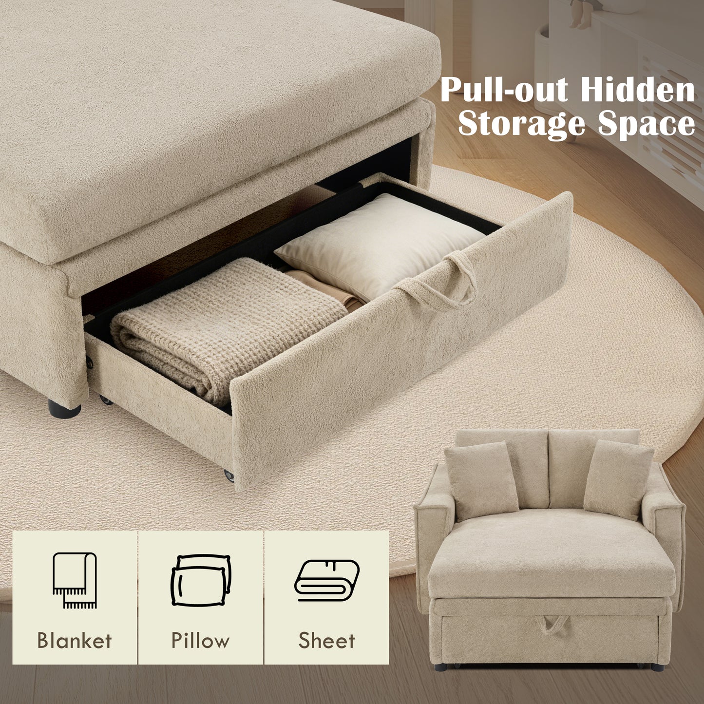 Modern Brown Chaise Sofa with Hidden Storage & Snowflake Velvet Upholstery - detail view 7