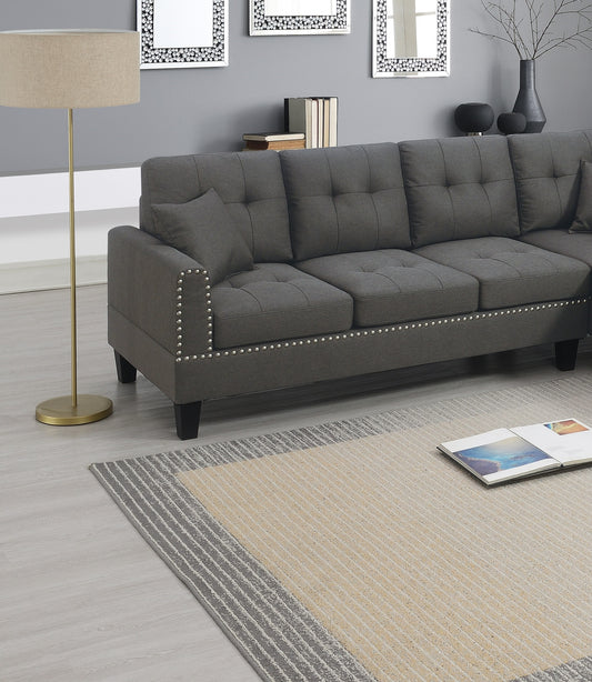 2-PCS SECTIONAL SET Living Room Furniture LAF Sofa And RAF Chaise Dark Coffee Color Linen Like Fabric Tufted Couch - detail view 2