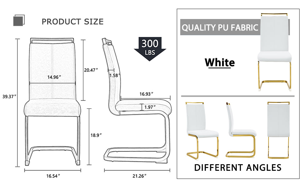 White PU Leather Dining Chairs with Gold Legs (set of 2) - detail view 7
