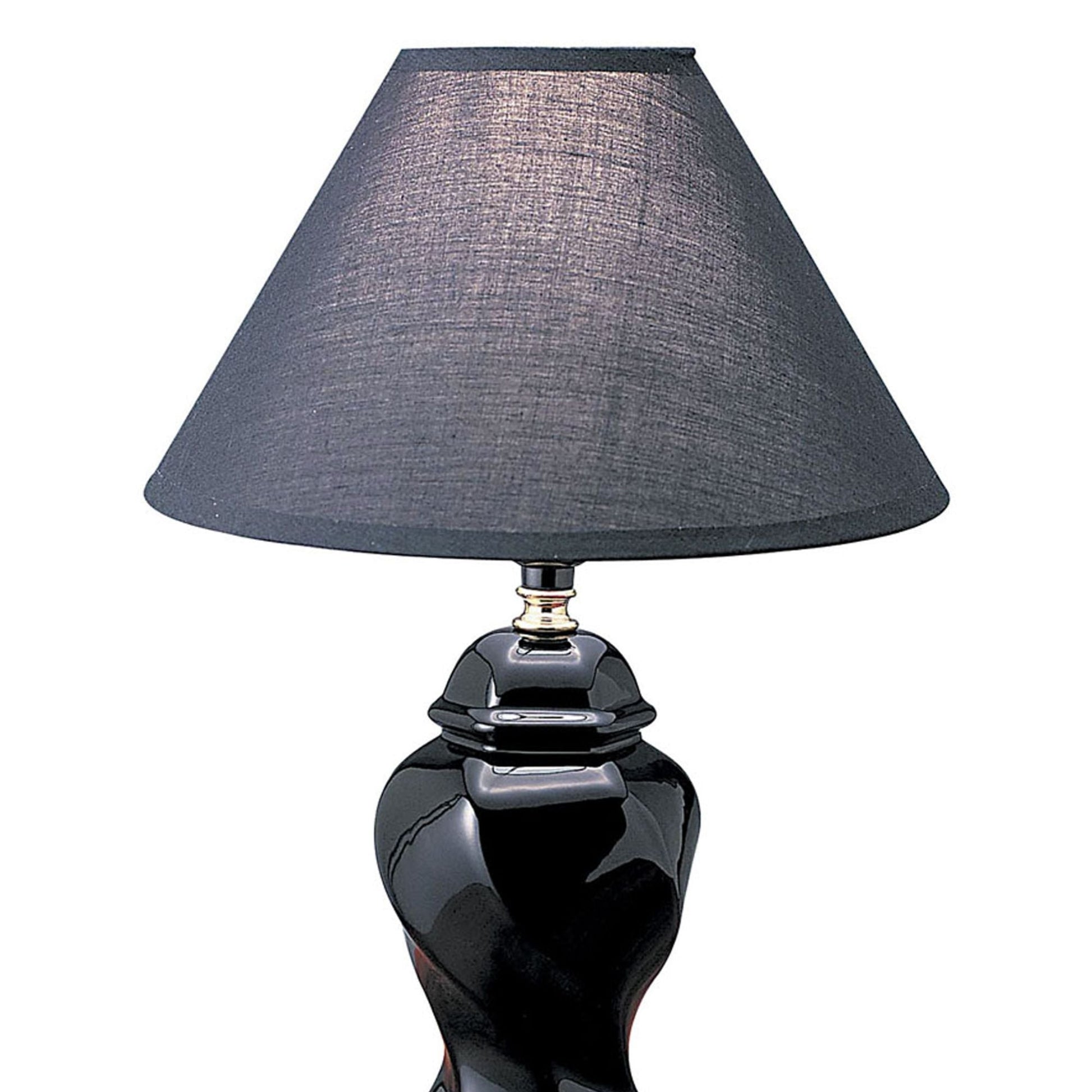 13' Tall Ceramic Table Lamp, Urn-Shaped with Black finish, Linen Shade