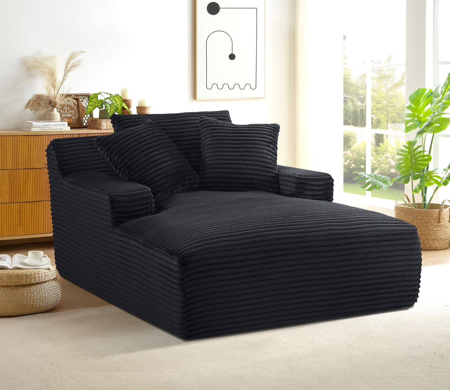 Cloudline Oversized Chaise Lounge Chair in Soft Corduroy - Black - detail view 4