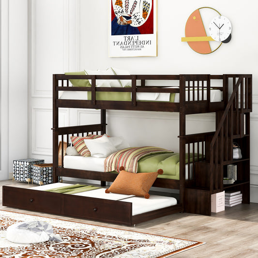 Stairway Twin-over-Twin Bunk Bed with Twin Size Trundle - Espresso - primary color shot