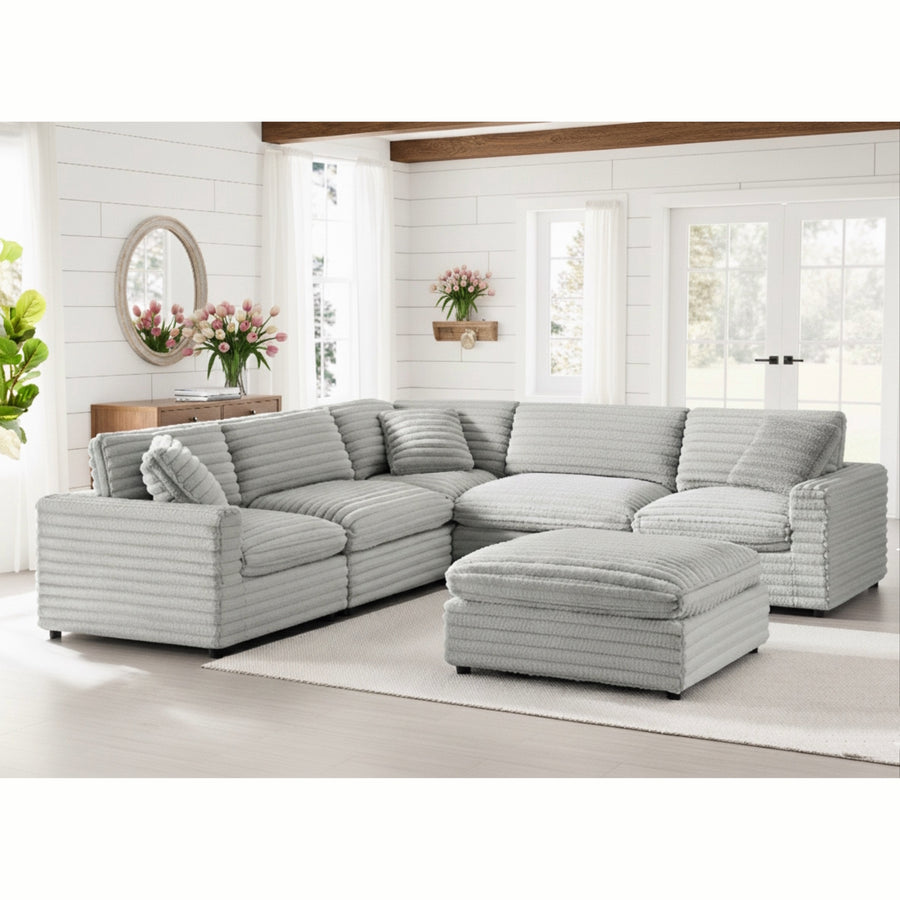 Jenny 6-Piece Modular Sectional in Ultra Plush Gray Polyester Cord-Like Fabric - detail view 2