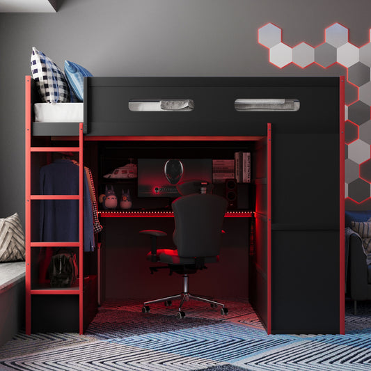 Full Size Wood Loft Bed with Desk - Red - primary color shot