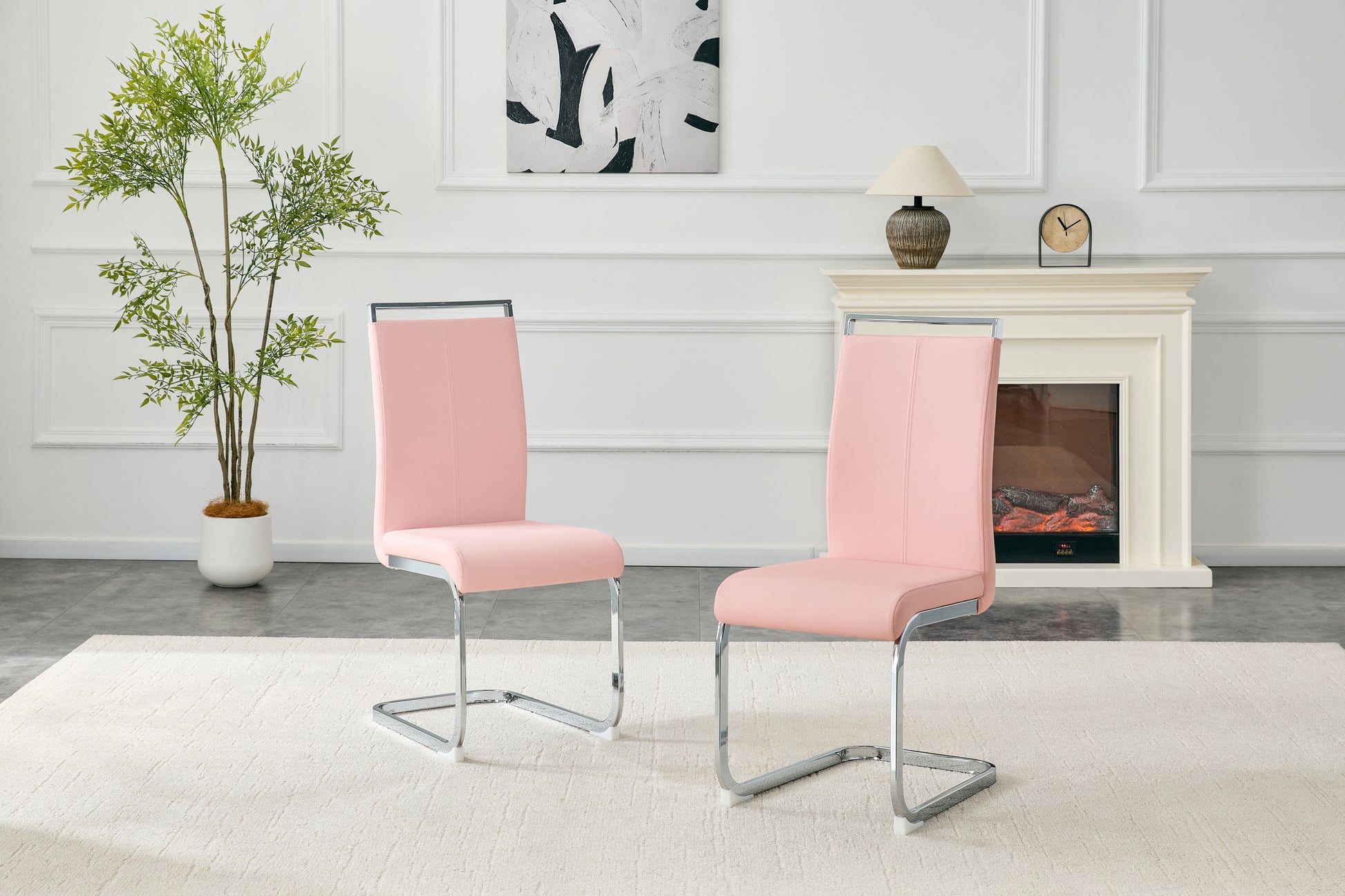 White Upholstered Fabric Dining Chairs with Silver Legs (set of 2) - detail view 3
