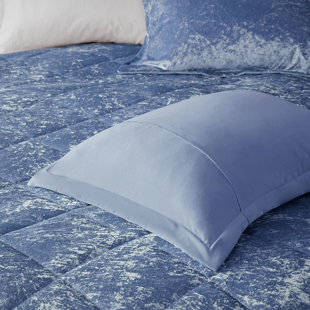 Blue Velvet Comforter Set with Throw Pillow