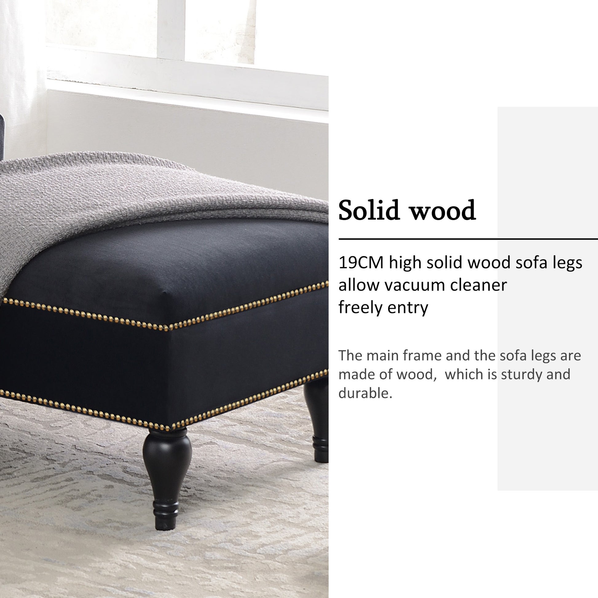 [new+video] 58"velvet Chaise Lounge - Black - detail view 6