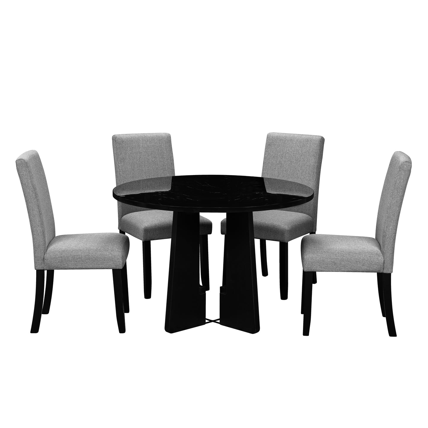 5-Piece Round Dining Table Set - Grey+black - detail view 8