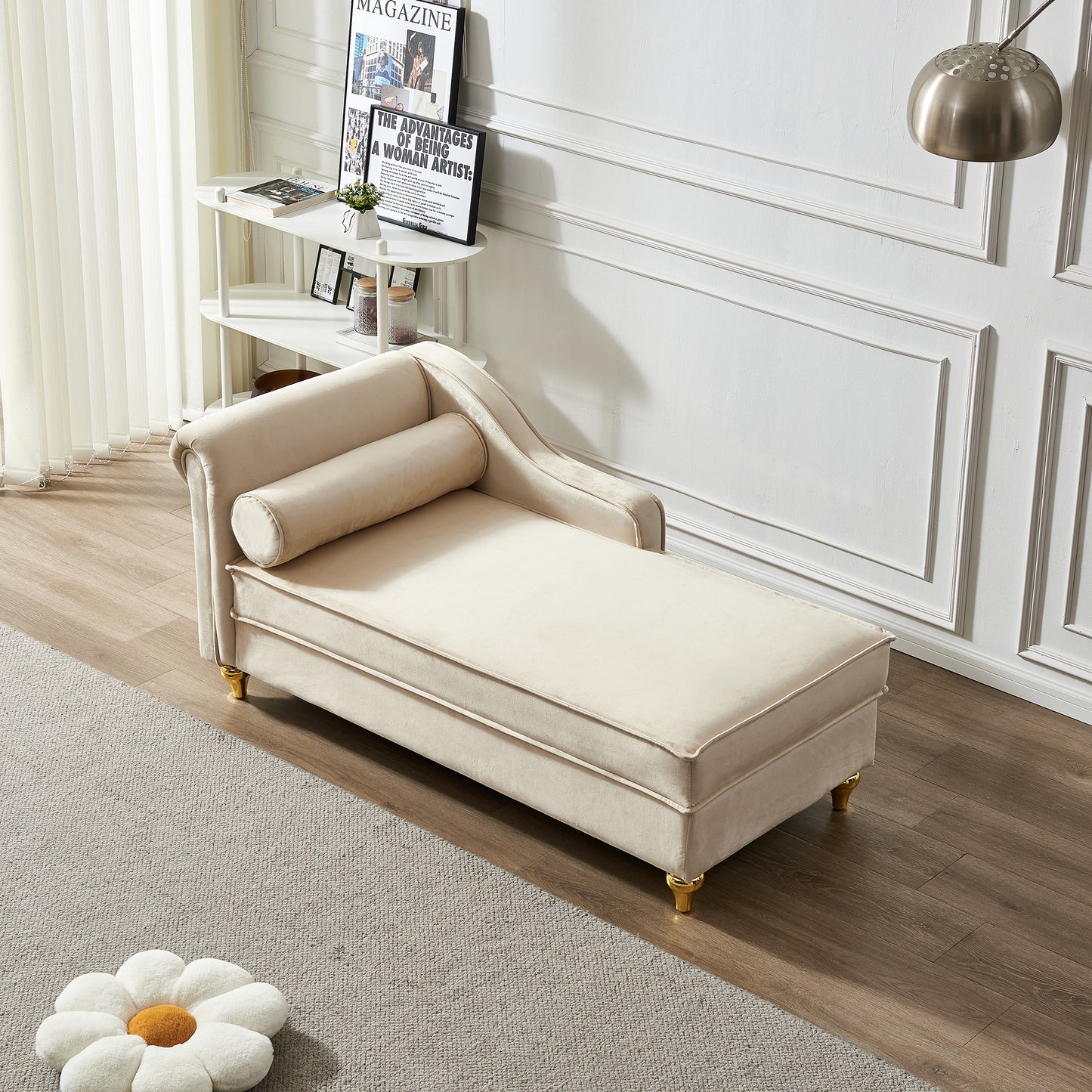 Modern Upholstery Chaise Lounge Chair with Storage Velvet (beige) - detail view 2