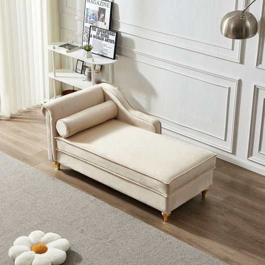 Modern Upholstery Chaise Lounge Chair with Storage Velvet (beige) - detail view 2