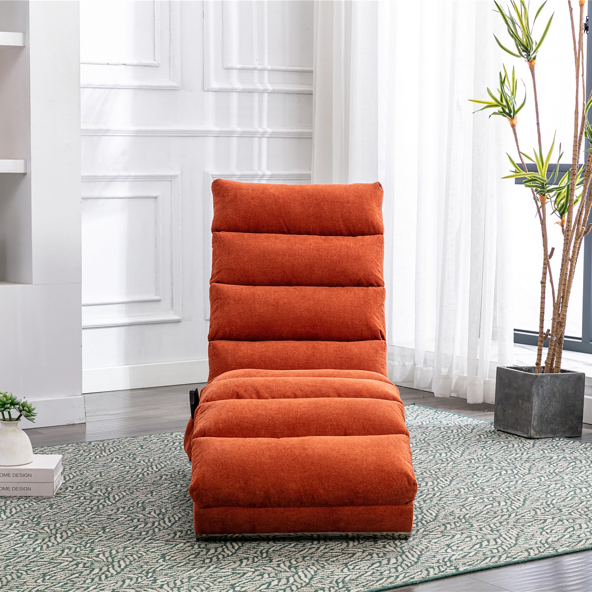 Orange Linen Chaise Lounge with Silver Legs - detail view 5