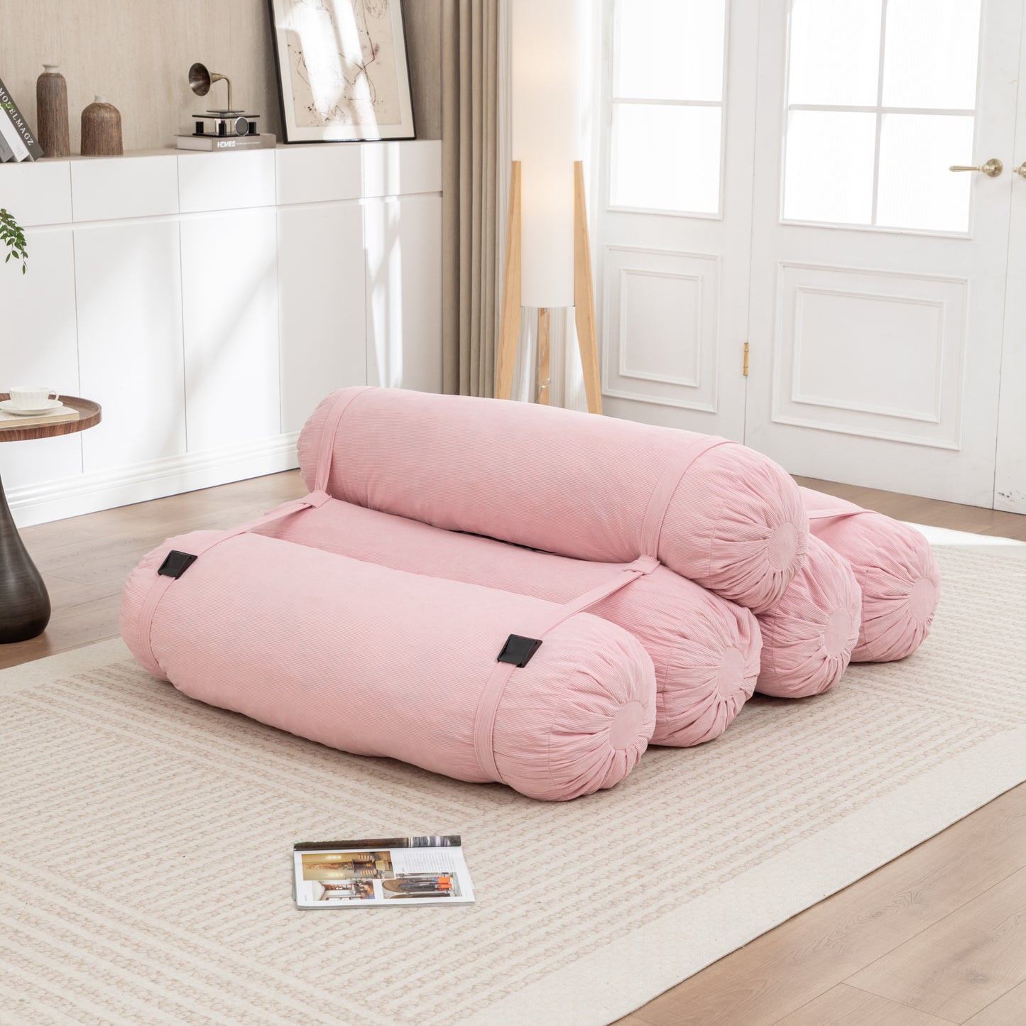 Adjustable Pink Corduroy Floor Sofa