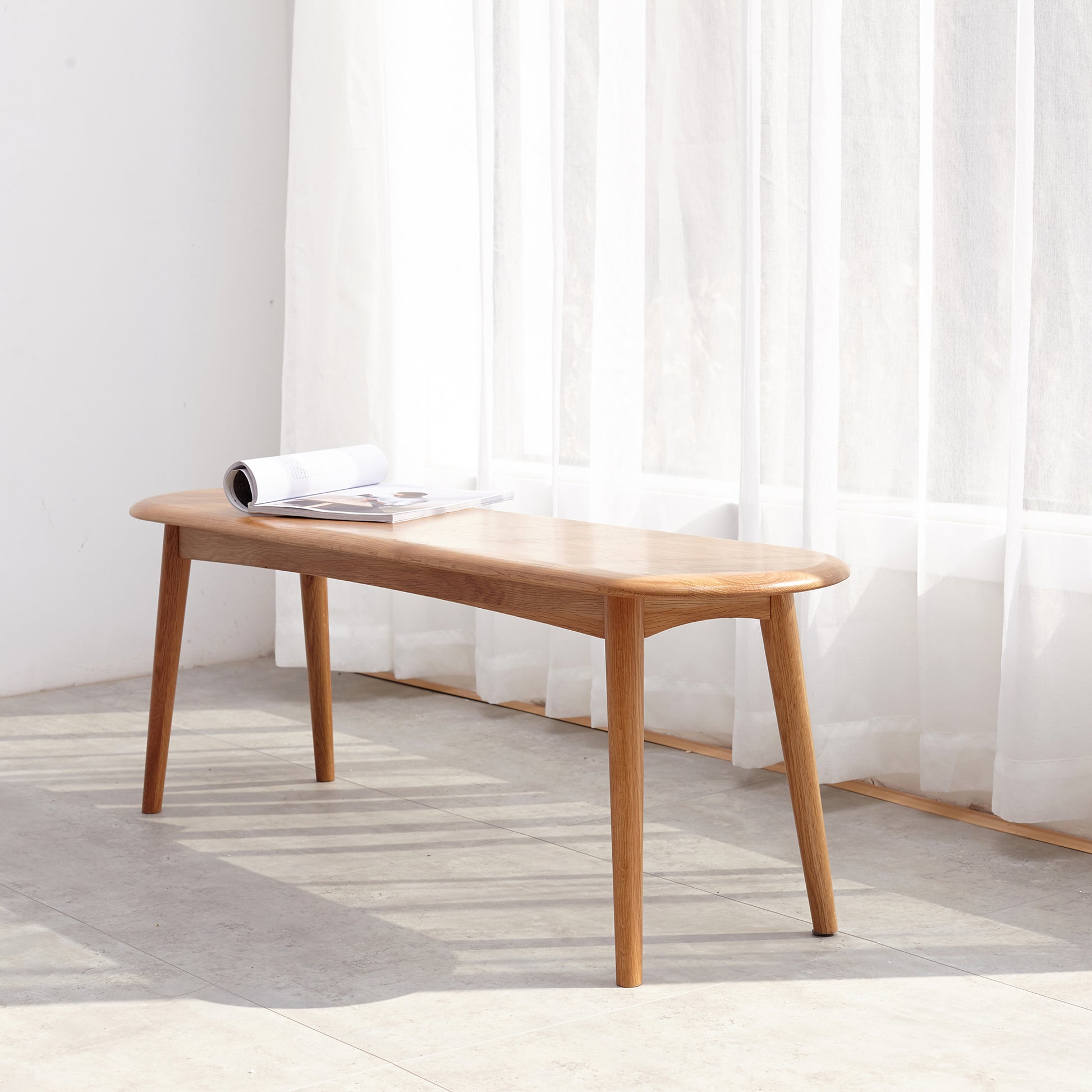 Natural Oak Dining Bench Table Bench with Half-Round Design - detail view 2