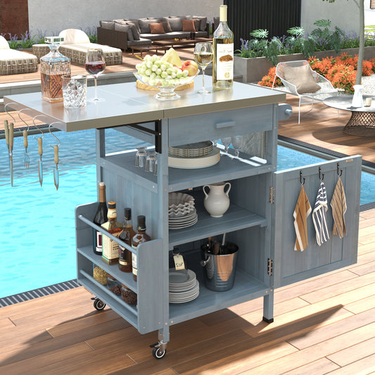 K&k 40.5' Outdoor Grill Cart with Stainless Steel Top - Blue & Grey - primary color shot