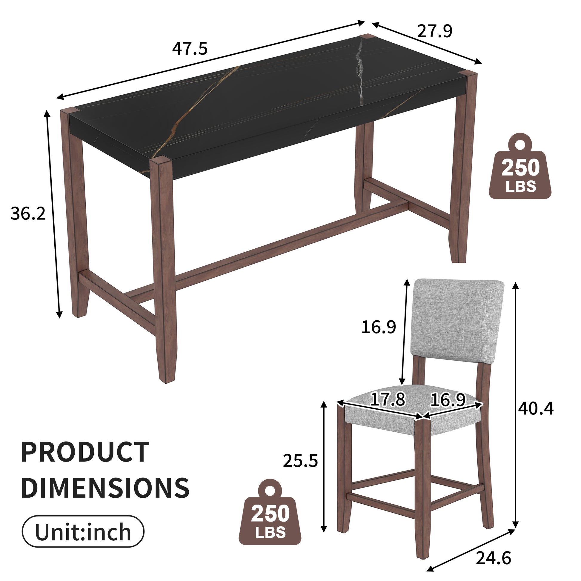 5-Piece Counter Height Dining Set - Black+ Gray - detail view 3