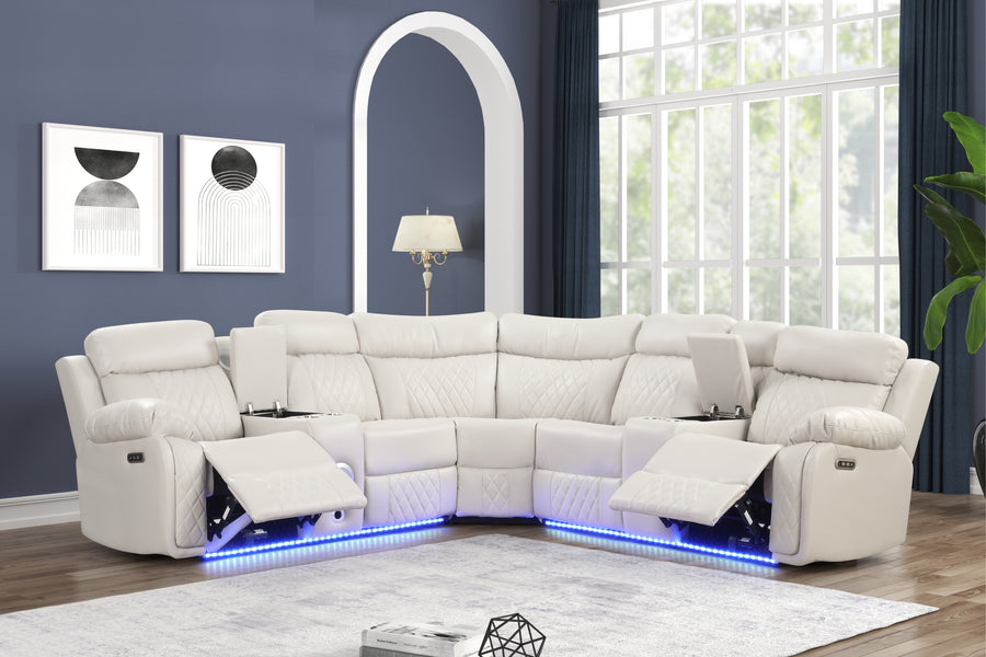 Lacrosse Modern Style power recliner sectional with Bluetooth speaker and LED made with wood & metal in Beige - primary color shot