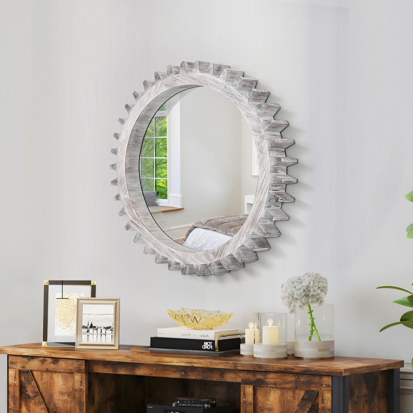 Vintage Gear Mirror - Versatile Decor for Any Room