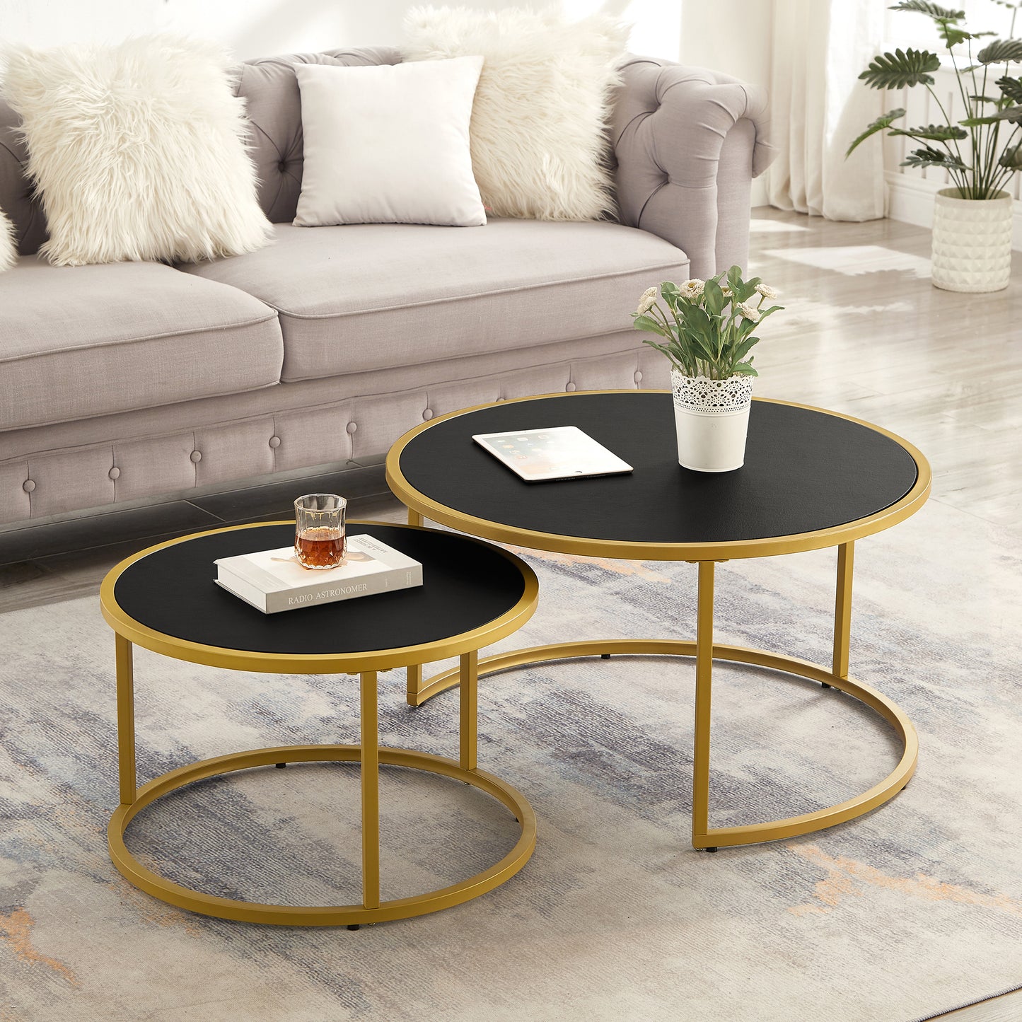 Black Fabric+metal Nesting Tables with Gold Legs - primary color shot