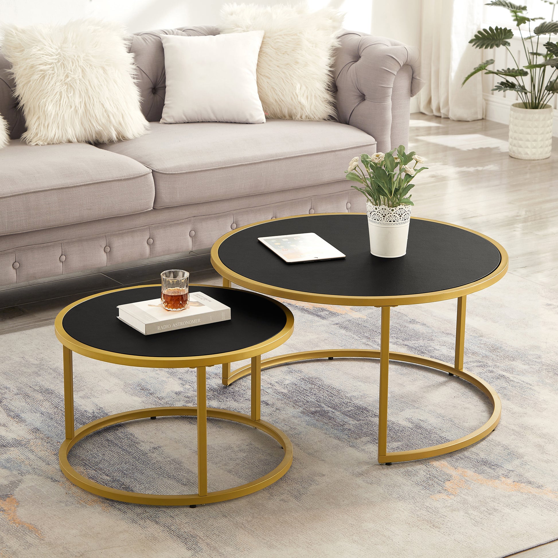 Black Fabric+metal Nesting Tables with Gold Legs - primary color shot