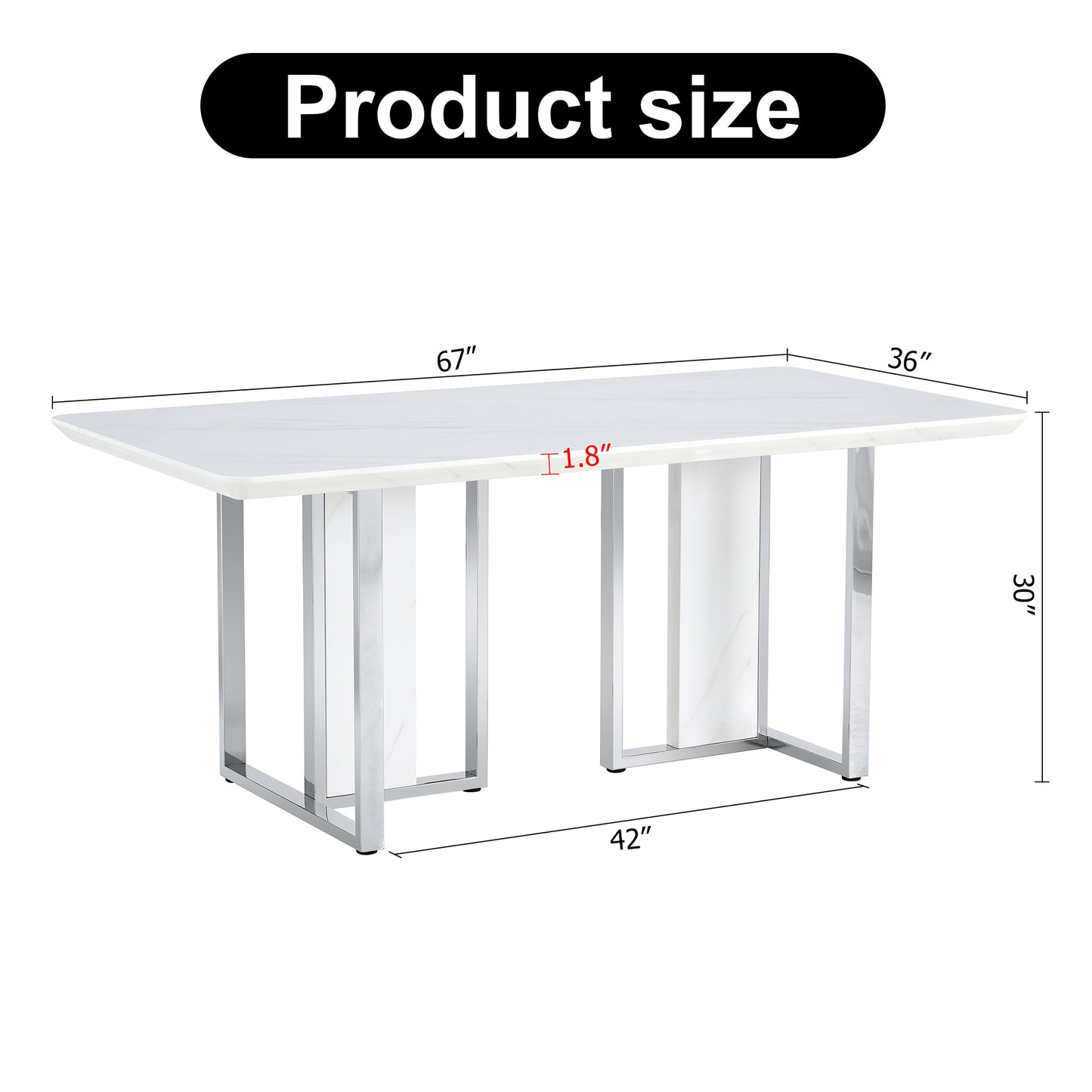 A Modern Minimalist & Luxurious White Rectangular with a Patterned Dining Table. MDF Table & Stainless Steel Frame. Computer Desk. Game Table. - detail view 3