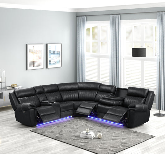 Modern Style Recliner Sectional Sofa made with Wood in Black - primary image