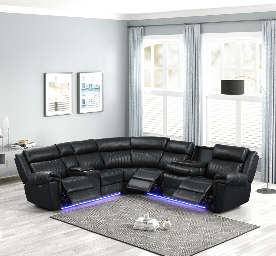 Modern Style Recliner Sectional Sofa made with Wood in Black - primary image