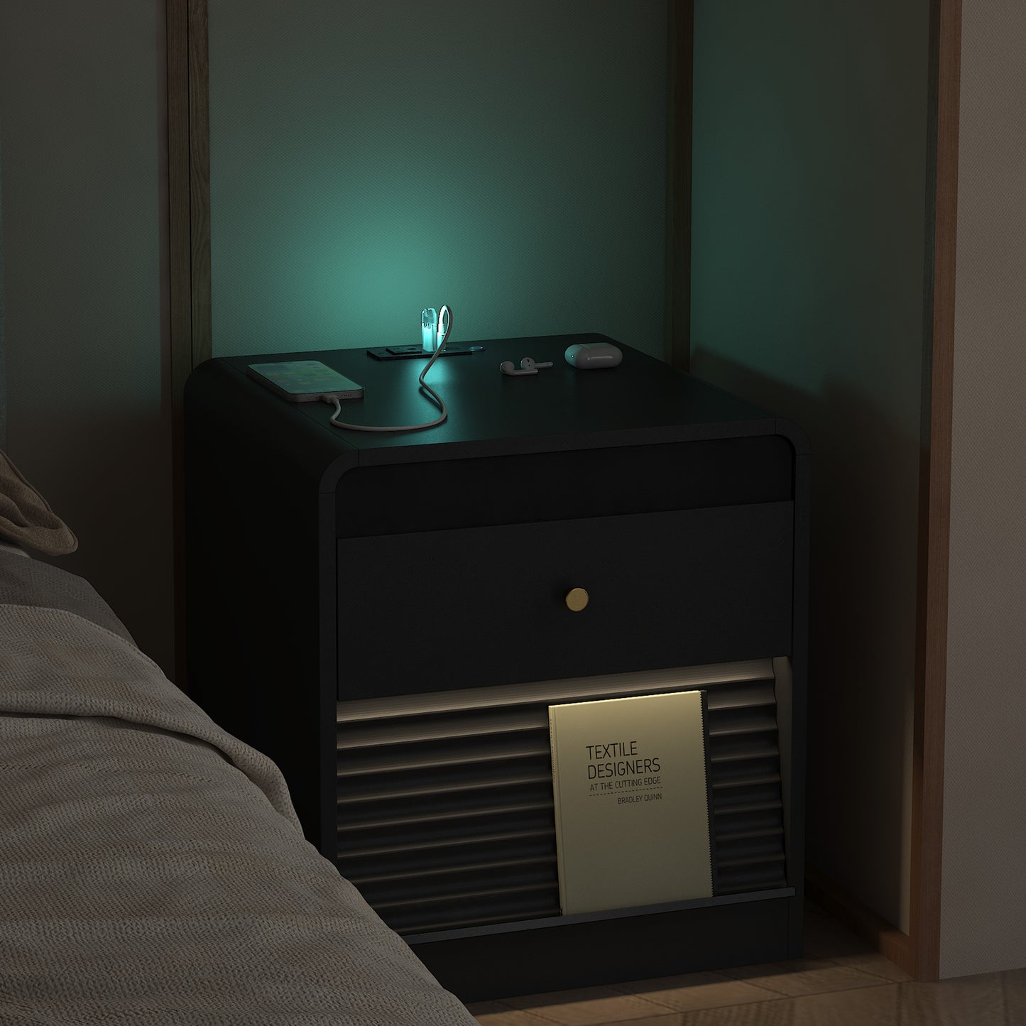 Nightstand with Charging Station - Black - detail view 4