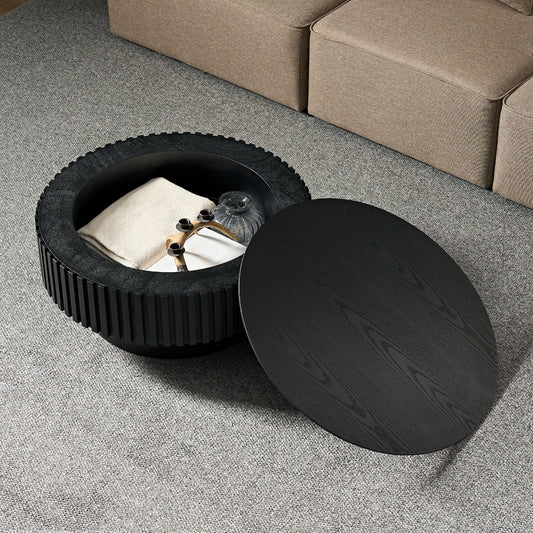 31.49'' Nesting Round Wood Coffee Table with Storage - Matt Black - detail view 2