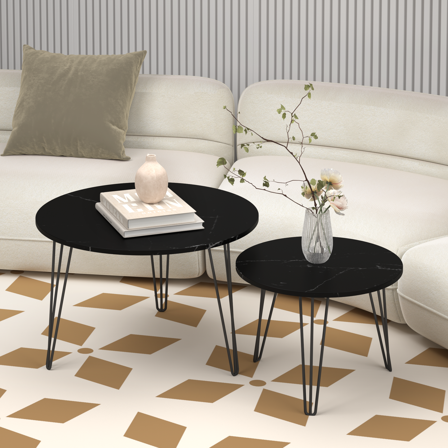 Black Wood+metal Steel Frame Nesting Tables with Black Legs - detail view 6