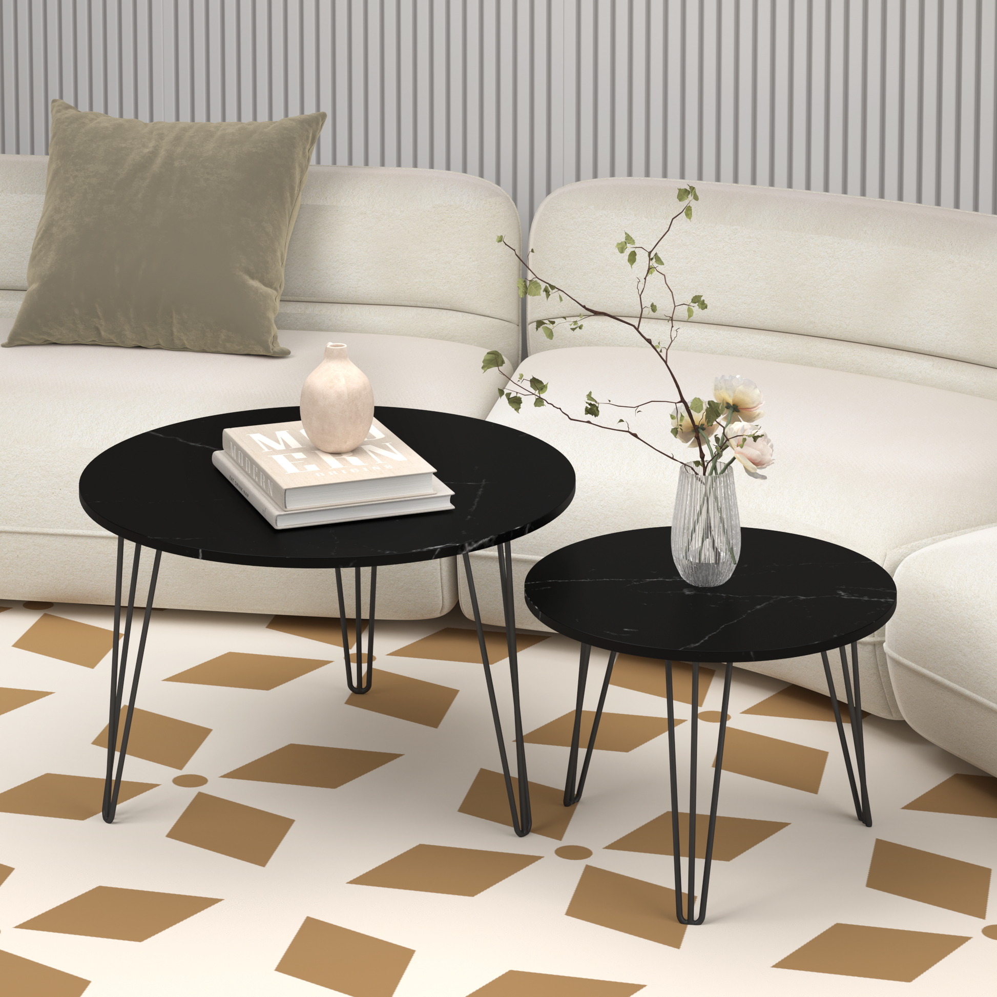 Black Wood+metal Steel Frame Nesting Tables with Black Legs - detail view 6