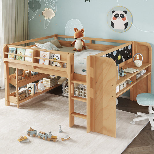 Full Loft Bed with Multi-Storage Bookcases - Natural - detail view 2