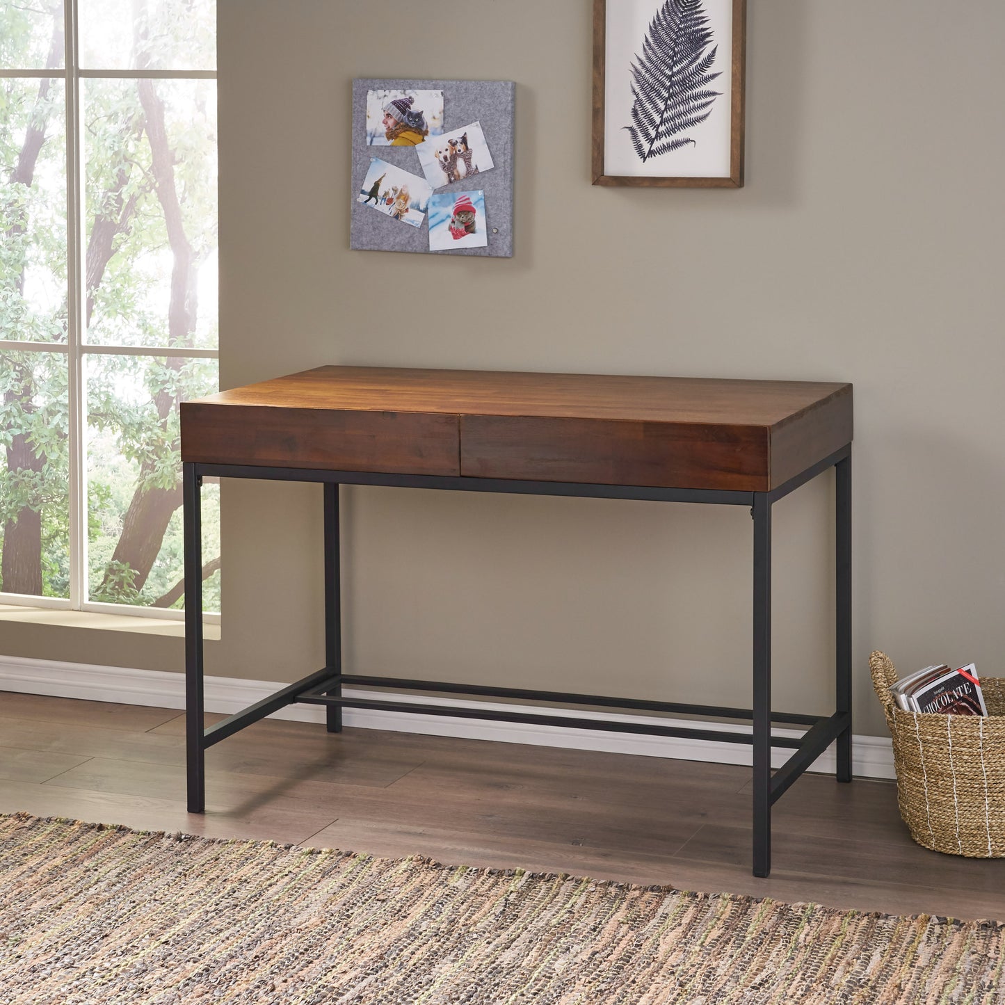 Opal Modern Industrial Writing Desk in Brown Oak