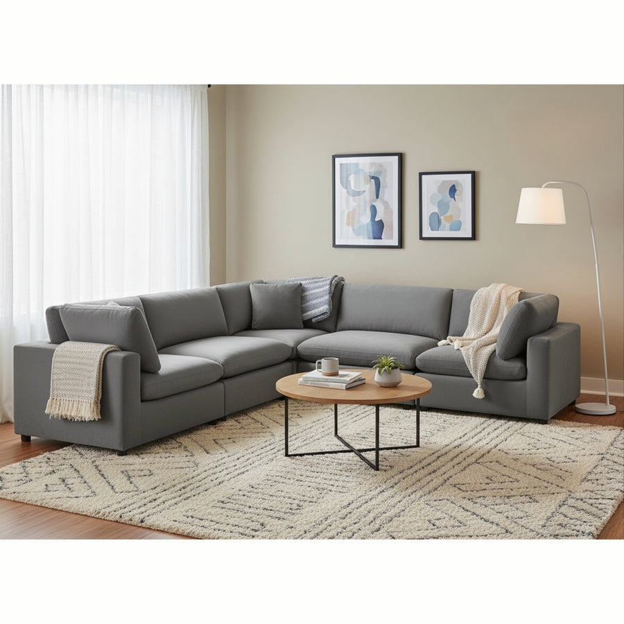 Caylie Modular 5-Piece Sectional in Charcoal with Solid Wood Legs - detail view 2