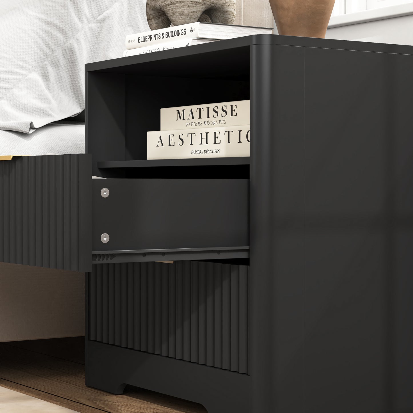 Nightstand with Charging Station - Black - detail view 7