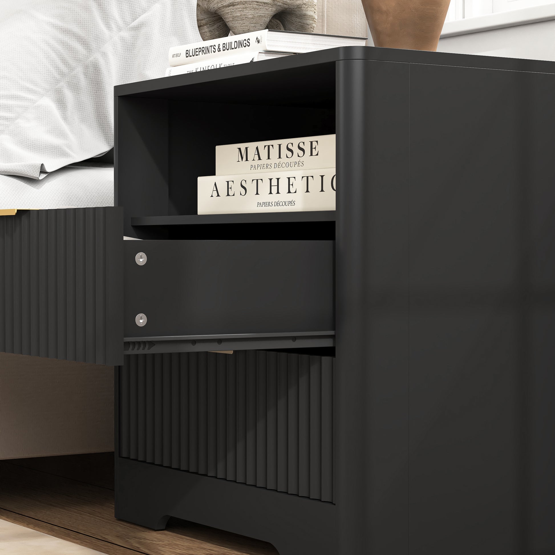 Nightstand with Charging Station - Black - detail view 7