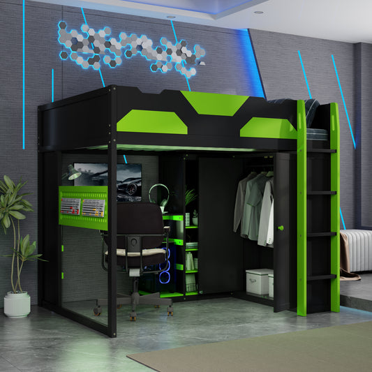 Full Size Wood Loft Bed with Desk - Green - detail view 2