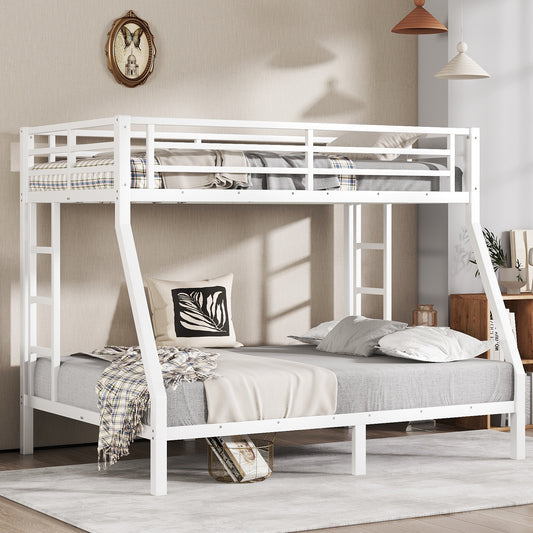 Metal Twin over Full Bunk Bed for Teens and Adults - Off White - primary color shot