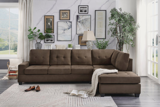 Modern Living Room 2-Piece Sectional Reversible Sofa Chaise Tufted Detail Brown Microfiber Upholstered Drop-Down Cup-holder Solid Wood Frame Furniture - primary color shot