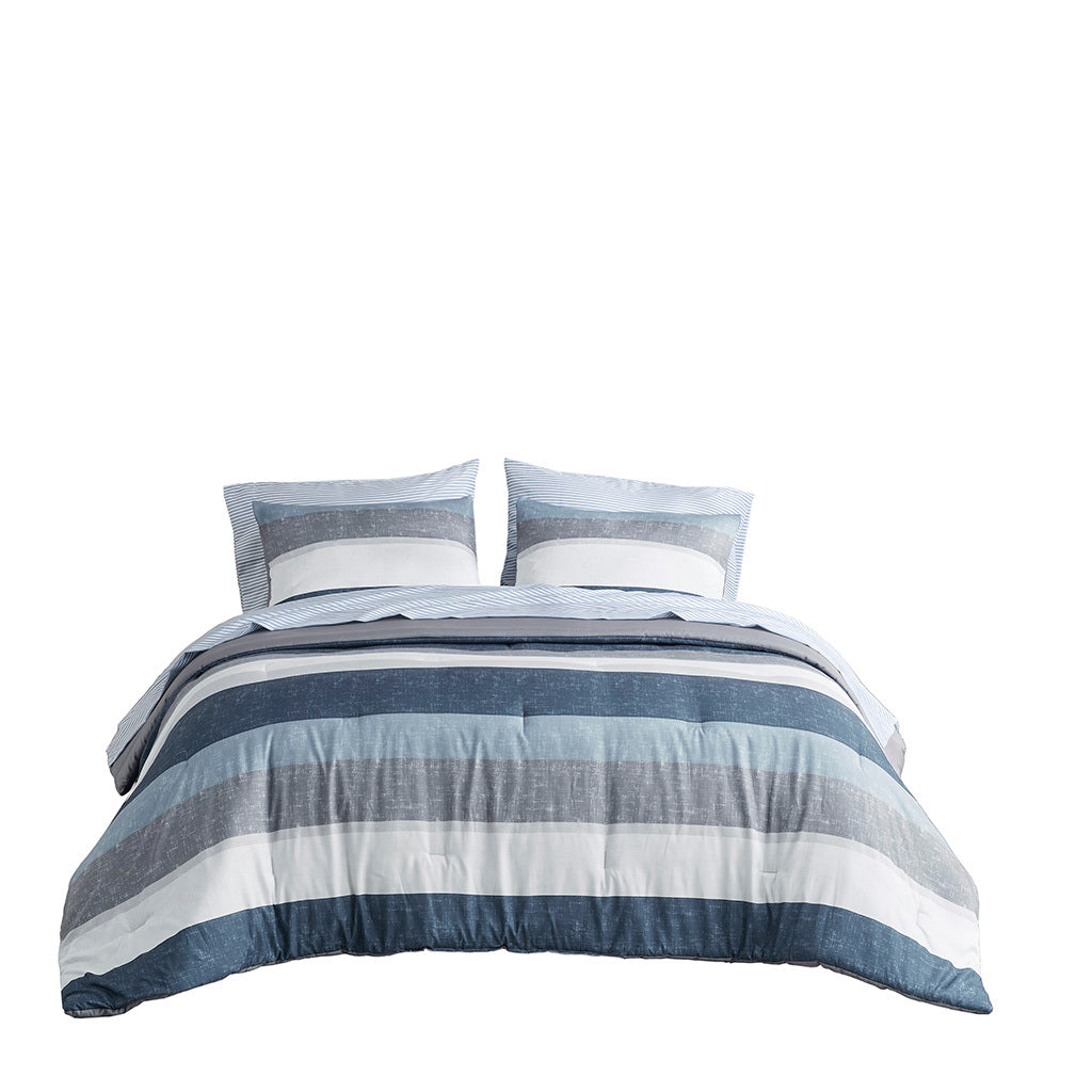 Stripe Comforter Set with Bed Sheets Blue/Grey