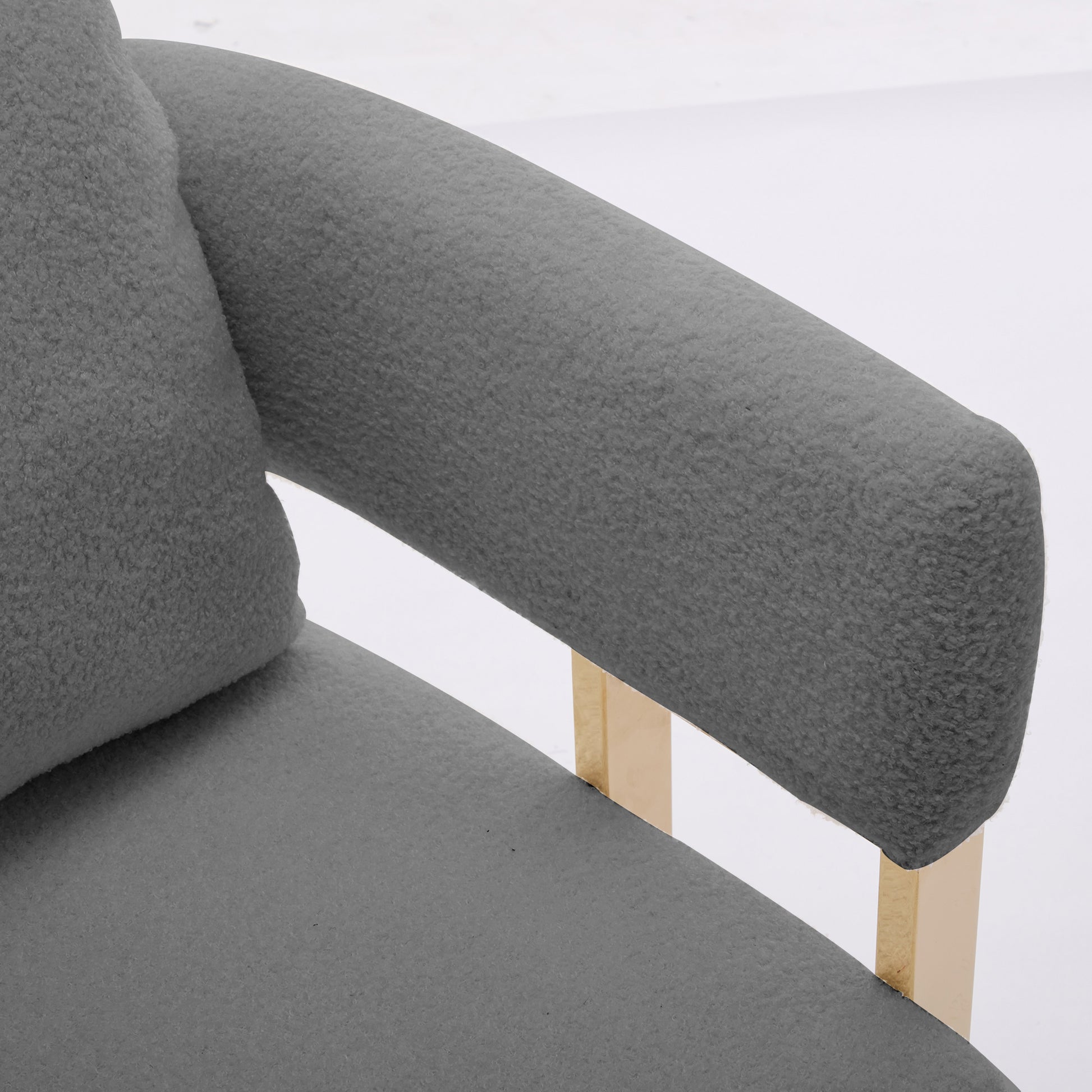 Grey Bouclé Steel Frame Accent Chair with Gold Legs - detail view 7