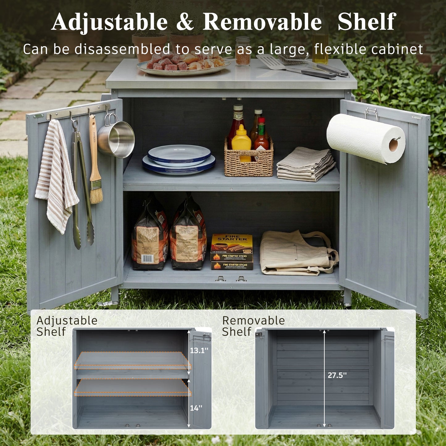 K&k 42.1' Outdoor Kitchen Island with Side Shelf - Grey & Blue - detail view 6